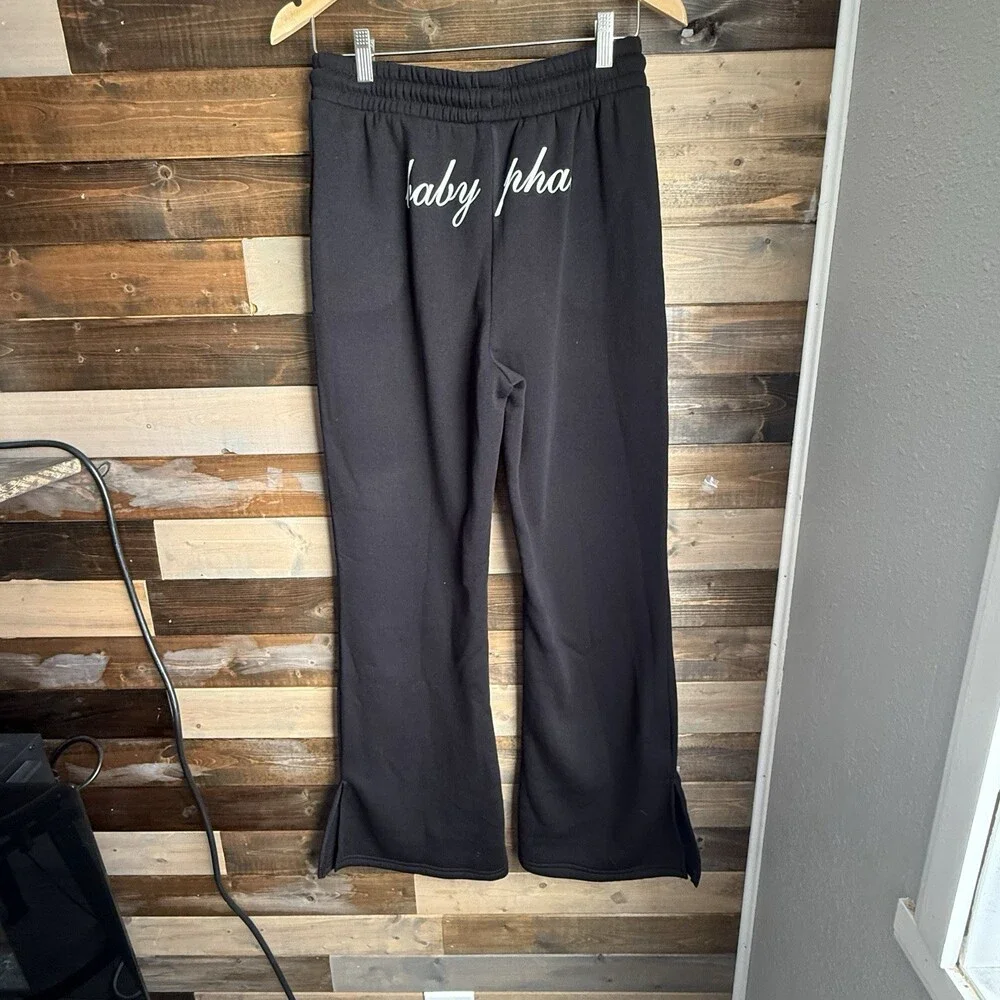 Baby Phat Women L Black Wide Leg Flare Sweatpants Gorpcore Y2K Streetwear NWT